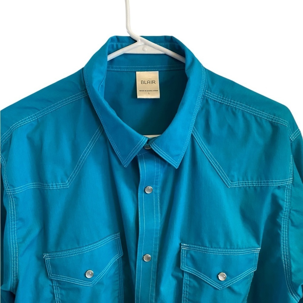 vintage Blair teal aqua rockabilly western button down pearl-snap cowboy shirt - Picture 13 of 13